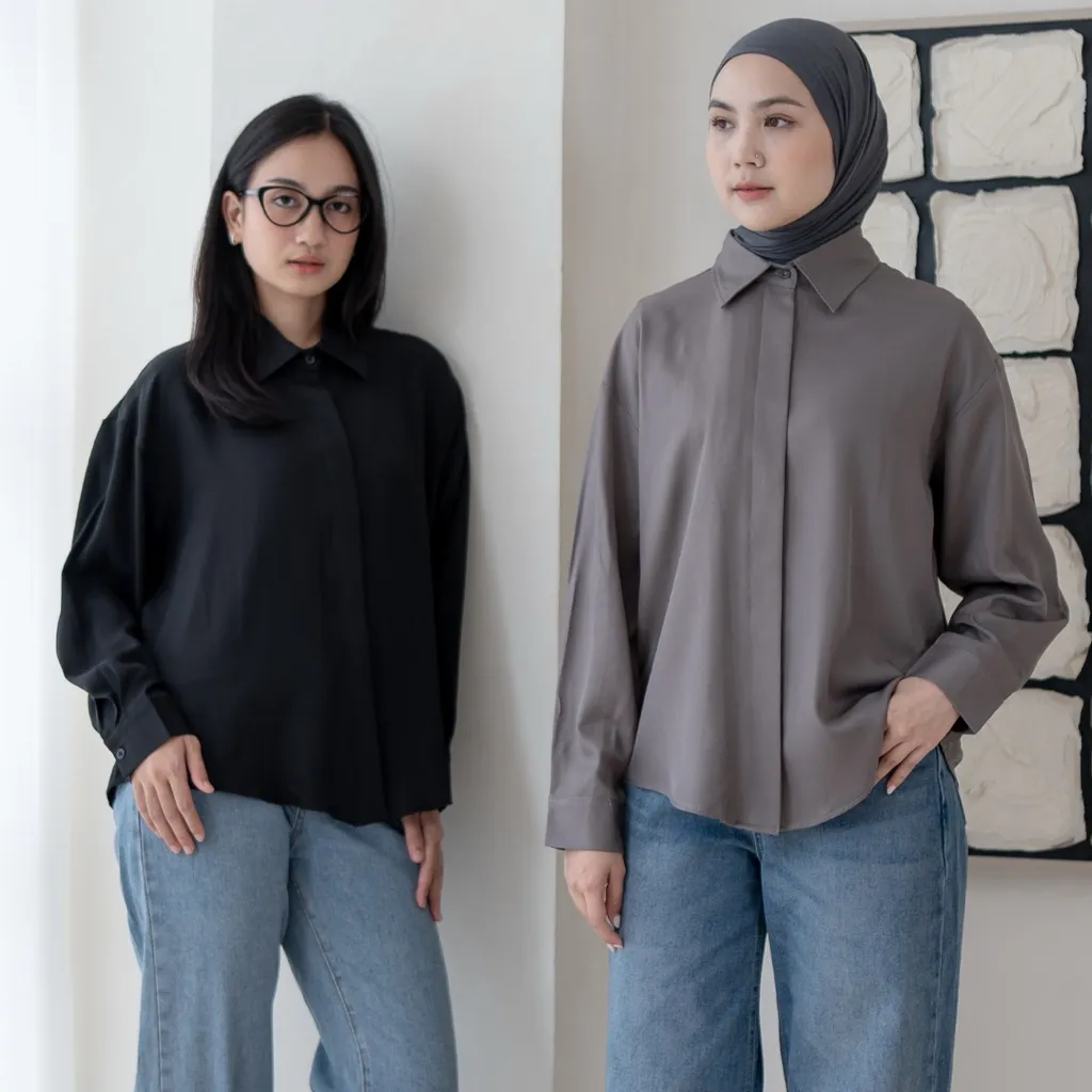 SHABAOFFICIAL Davika Top Atasan Kemeja Oversize Wanita Muslim Viral LD120