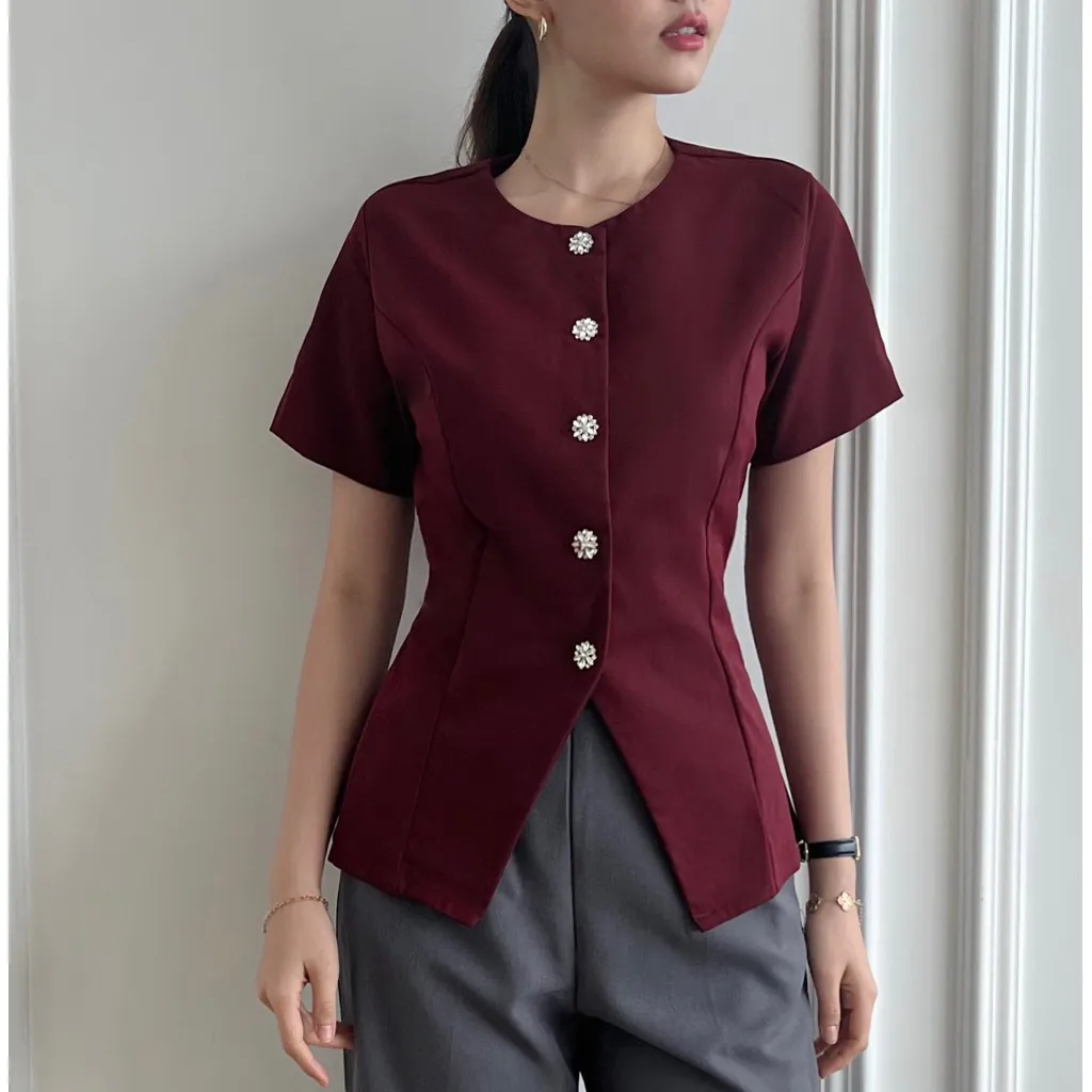 MINA - Eden Short Sleeve Blouse - Short Sleeve Blouse Atasan Wanita Lengan Pendek Formal Casual