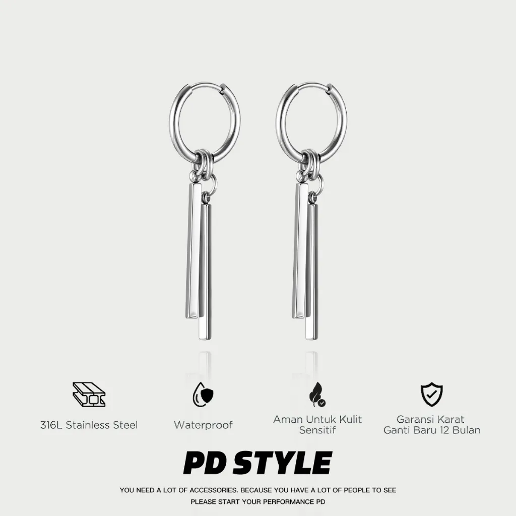 PD STYLE-Anting uniseks minimalis ala Zoro, streetwear, tersedia model lingkar, dua batang,