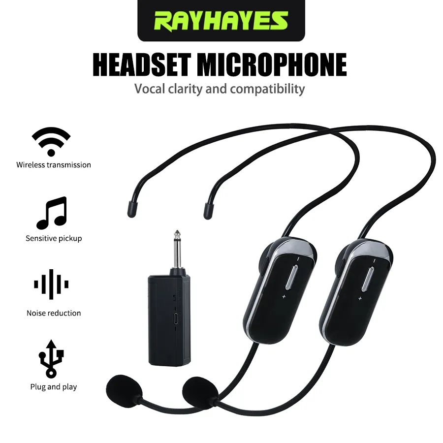 RAYHAYES Mic Wireless Kerah Untuk Pengajaran Profesional Mikrofon yang Dapat Dikenakan di Kepala