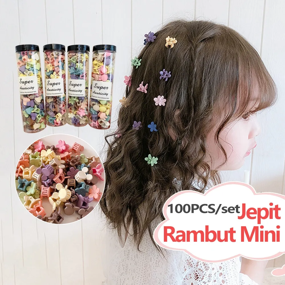 ID BEVAVAR Jepitan rambut isi 100pcs Claw clip mini Aksesoris rambut jepit mini warna warni doff lucu