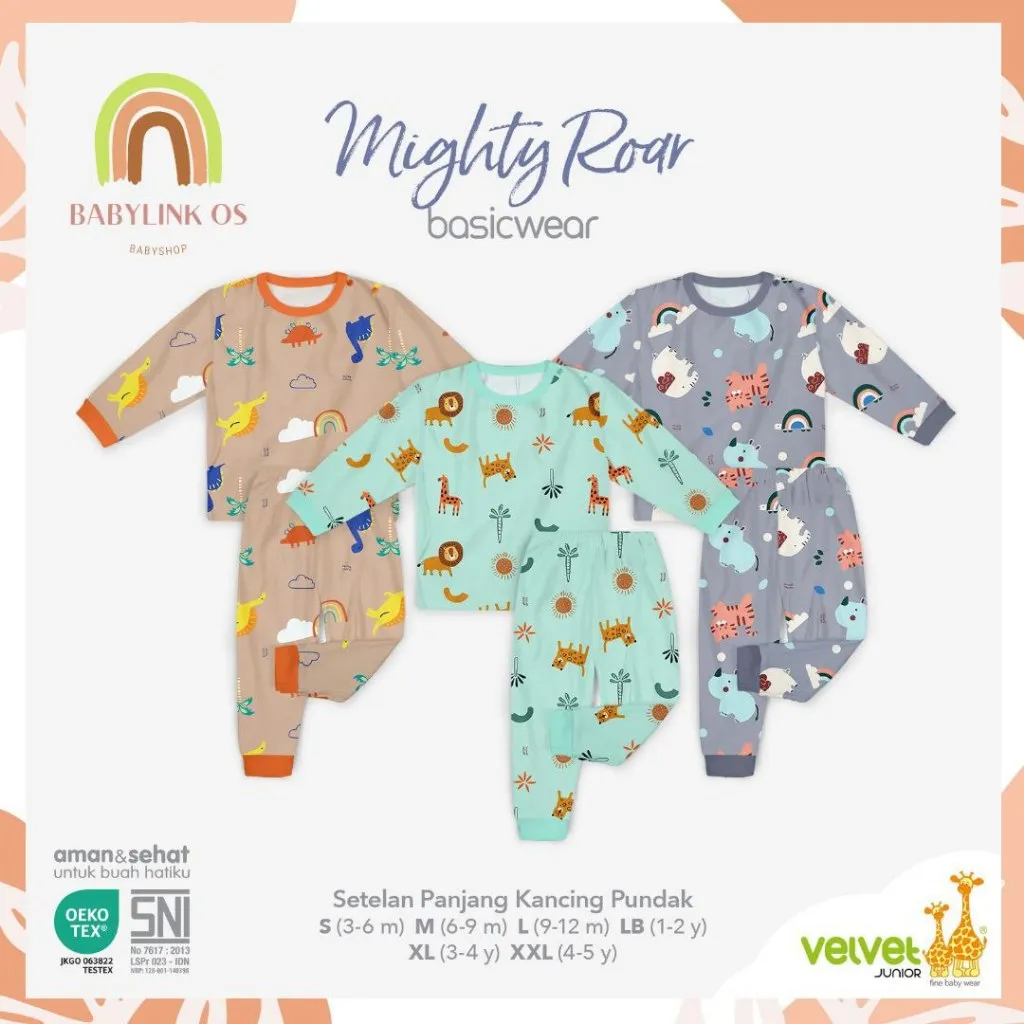 1 PCS PIYAMA ANAK VELVET JUNIOR TERBARU-MIGHTY ROAR