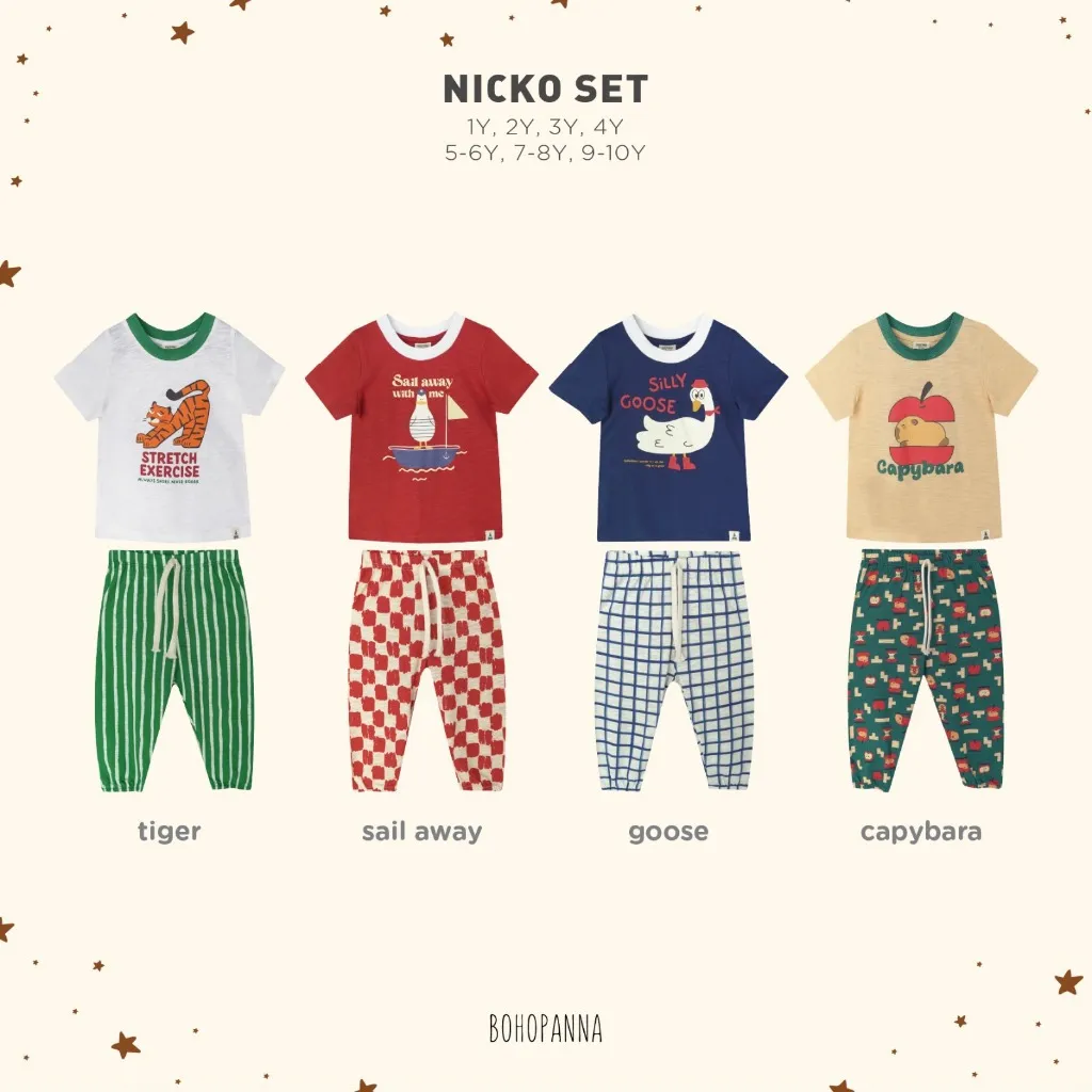 BOHOPANNA - NICKO SET - Setelan Baju Anak Laki-Laki - Baju Tidur - Pajama
