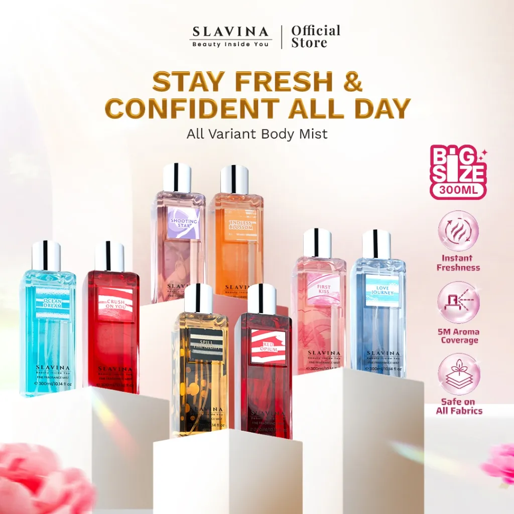 [All Variant] SLAVINA Body Mist by Nagita Slavina – Parfum Wanita Tahan Lama Body Mist Wangi Parfum Mewah Fresh Floral Fruity Woody Fragrance Minyak Wangi Tahan Lama, Parfum Wanita Premium & Affordable