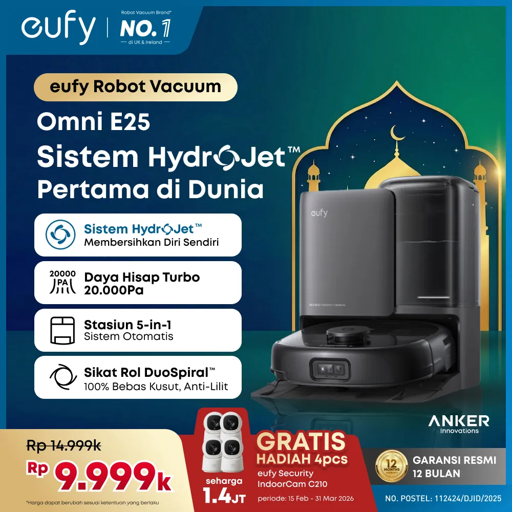 Eufy E25 Omni Robot Vacuum and Mop Combo, HydroJet System, 20,000Pa Turbo Suction, Zero-Tangle Design, Edge-to-Corner Deep Cleaning, Obstacle Avoidance, Auto-Empty & Self-Cleaning All-in-One Station - T2353