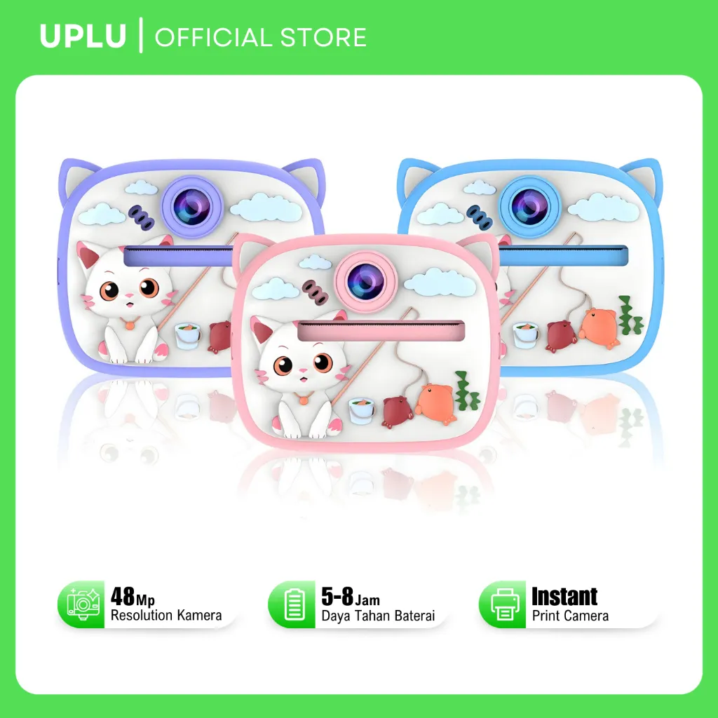UPLU Kamera Digital Mini Anak 48 Mp Digicam Langsung Cetak Foto Dual Lensa Camera 2.4 Inch IPS