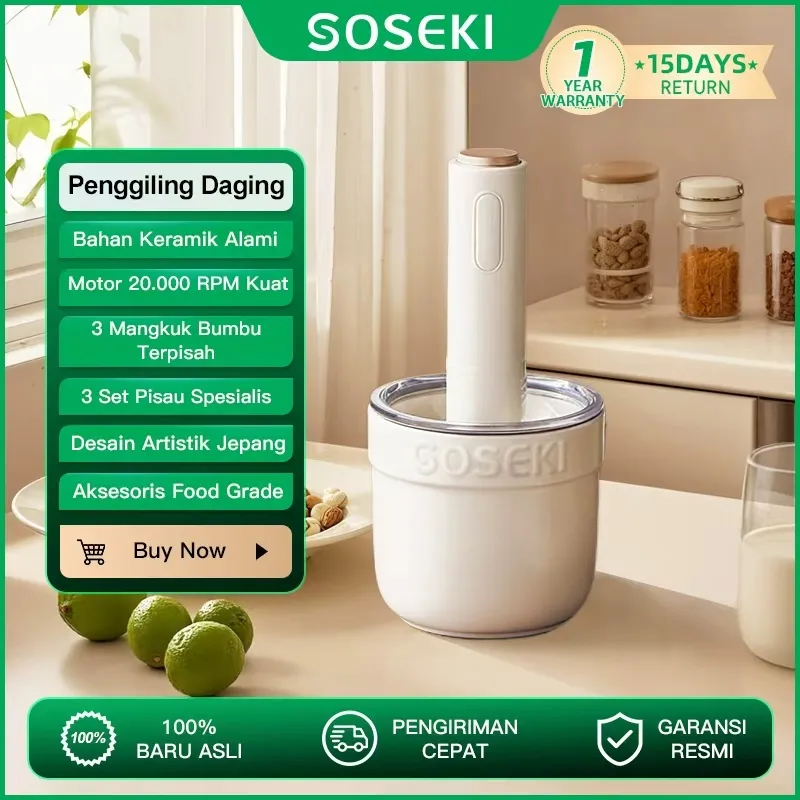Soseki Keramik Blender Chopper Daging 300W Blender Bumbu SSKJR01ID-WH