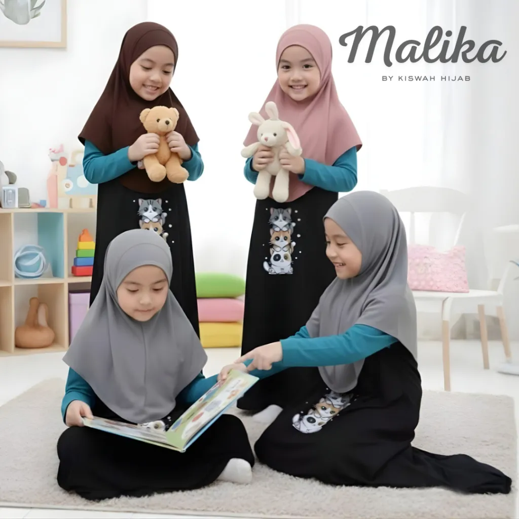 Kiswah - Hijab Anak Malika Dagu Karet Rayon Kerudung Anak Instan bahan Rayon Super Premium Lembut Flowly