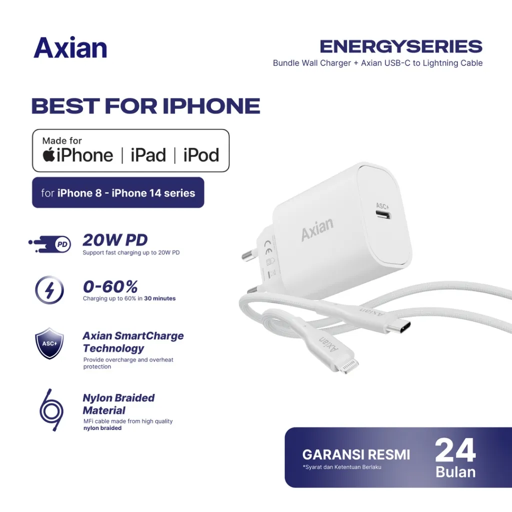 AXIAN Charger iPhone MFi USB C to Lightning 20W Adaptor Kabel 11 12 13 14 Pro Max