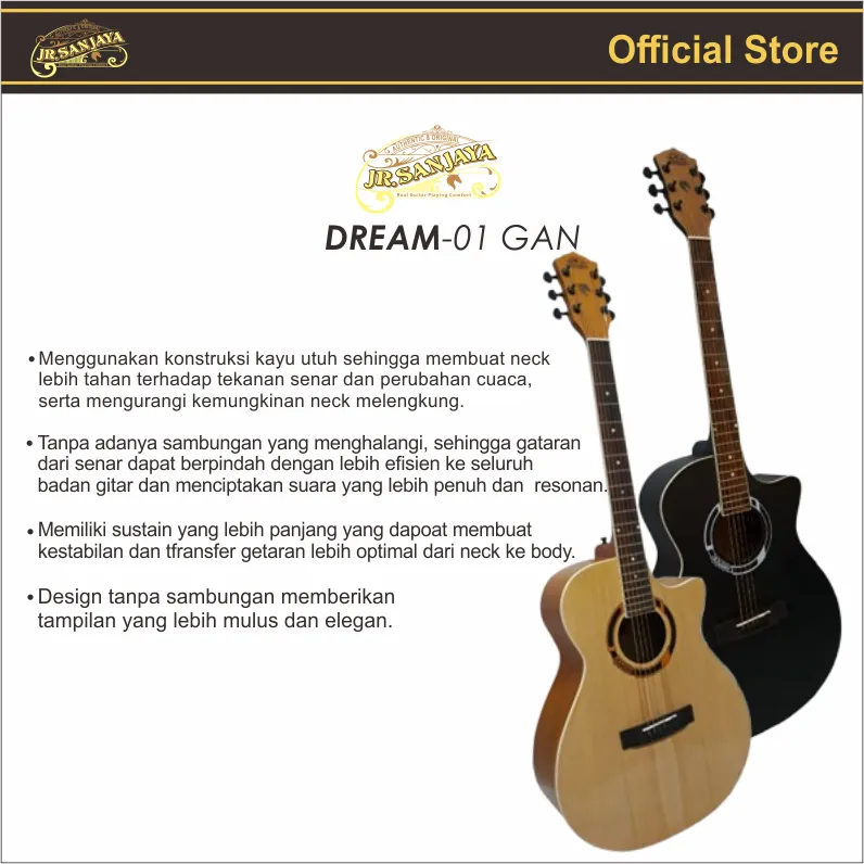 GITAR AKUSTIK/AKUSTIK ELECTRIK ORIGINAL JR.SANJAYA DREAM 01 GAN (FREE PACKING KAYU)