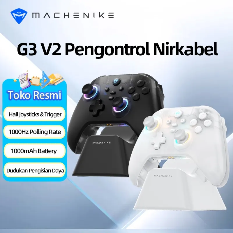 Machenike G3 V2 Wireless Gaming Controller Dengan Dock Pengisian, Efek Hall 1000mAh Baterai Tri-Mode Gamepad Untuk Switch Steam PC