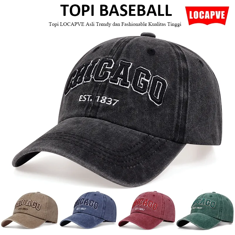 LOCAPVE Topi Baseball CHICAGO washed distressed vintage Cap Casual Distro Fashion Pria Wanita