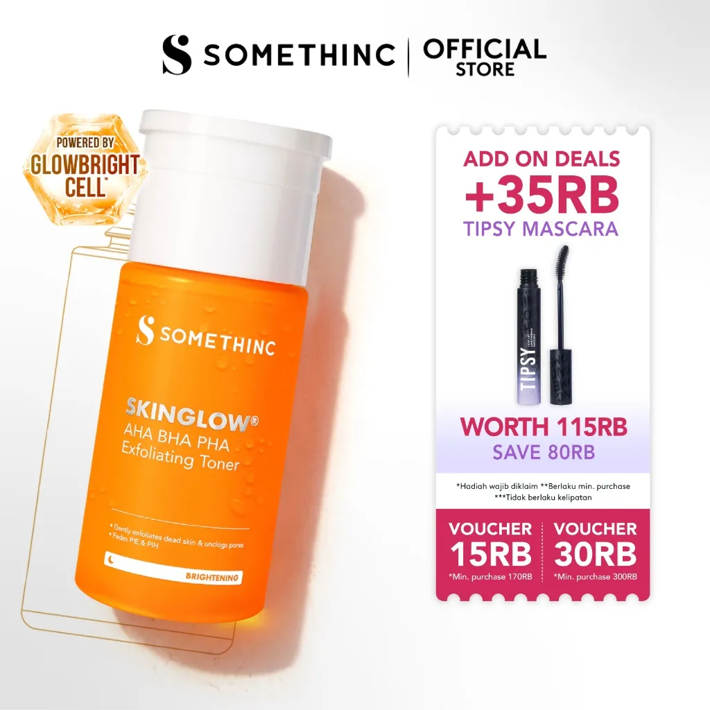 SOMETHINC MAKEUP SKINGLOW® AHA BHA PHA Exfoliating Toner - Toner eksfoliasi harian yang mencerahkan kulit & mengangkat kotoran dari pori-pori tersumbat, cocok untuk kulit berjerawat & sensitif