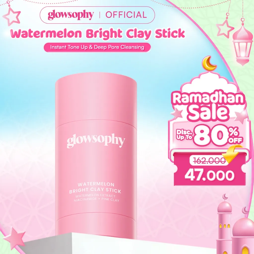 Glowsophy Watermelon Bright Clay Stick Mask 40g - Masker Wajah Glowing Mencerahkan, Meratakan Warna Kulit & Menyamarkan Noda Hitam Natural Eksfoliasi untuk Mengangkat Sel Kulit Mati Stick Wajah Face Cleansing Brightening Glowing Masker Eksfoliasi Wajah