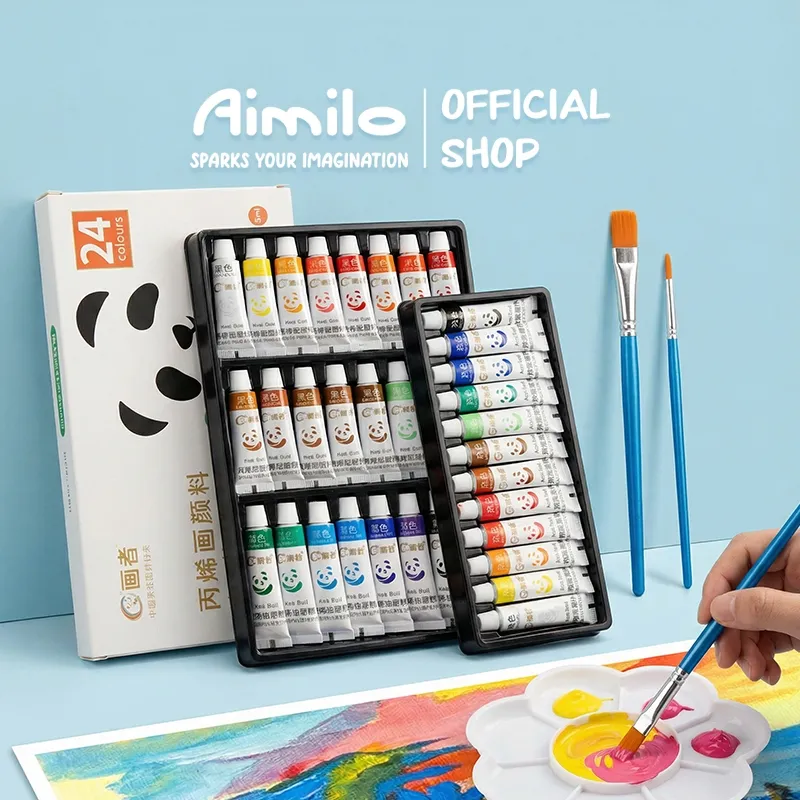 [READY] Aimilo Cat Akrilik Set 12/24Warna Acrylic Paint Isi Palet & Kuas Cepat Kering Dan Halus