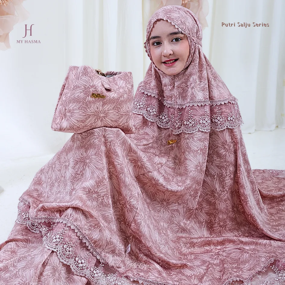 MY HASMA - Mukena Anak Perempuan 2in1 Renda Santorini Silk Putri Salju Safiya Kid's Series My Hasma