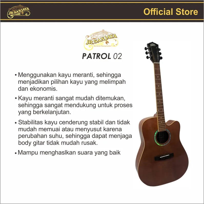 GITAR AKUSTIK/AKUSTIK ELECTRIK ORIGINAL JR.SANJAYA PATROL 02 SUDAH TANAM BESI GRATIS PACKING KAYU