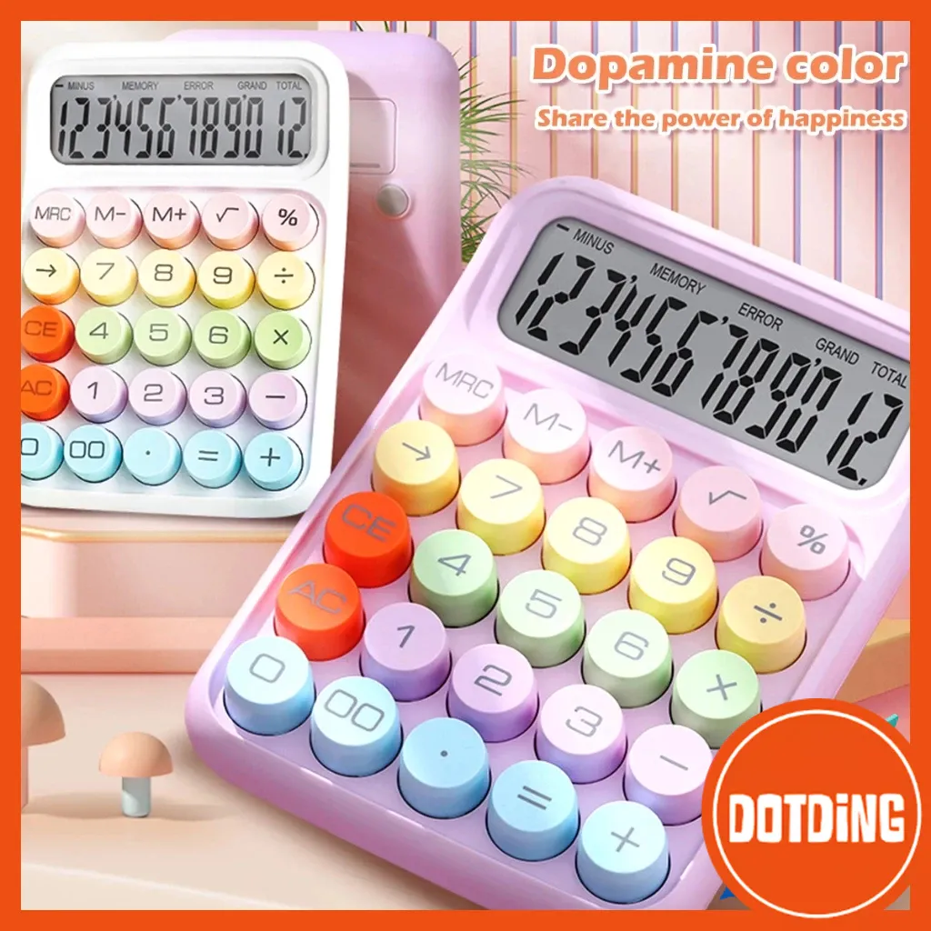 [COD] Kawaii Korea Dopamin Kalkulator Warna 12digis Display Besar Keyboard Dot Mekanik Tombol Besar Alat Tulis Sekolah&Kantor Kalkulator Elektronik Warna Permen