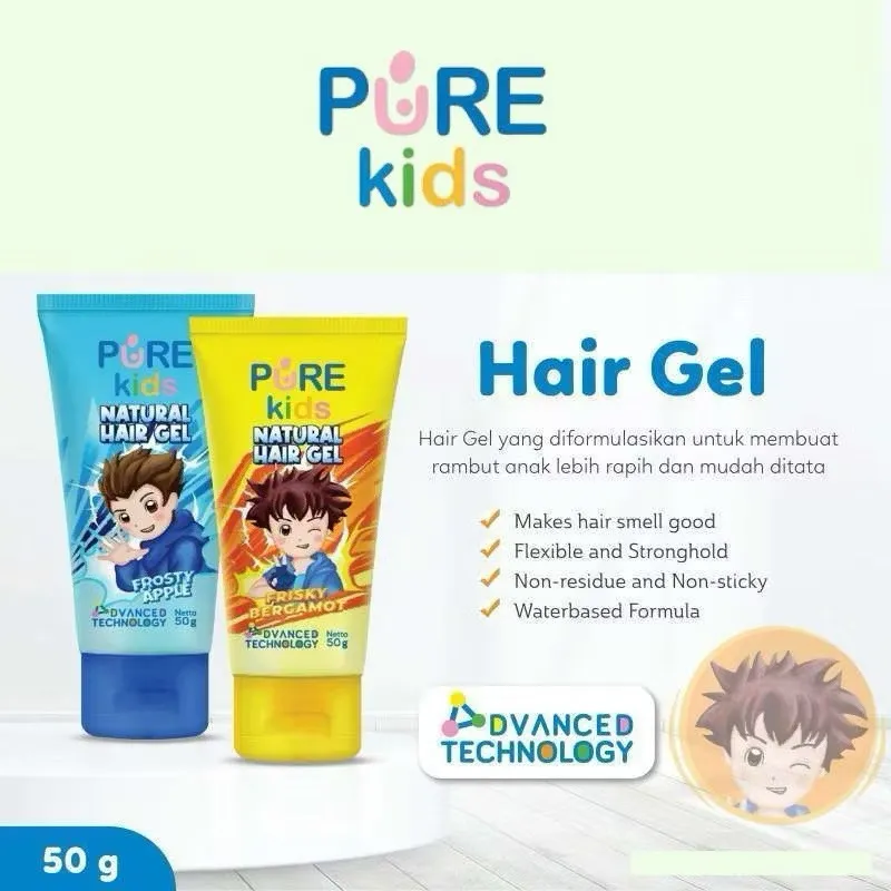 Pure Kids Natural Hair Gel Frosty apple & Frisky Bergamot Gel pomade Rambut Anak HAIR Styling Gel Minyak Rambut Pomade Anak Sekolah Merapikan Rambut Anak Cowok Rapi Harum