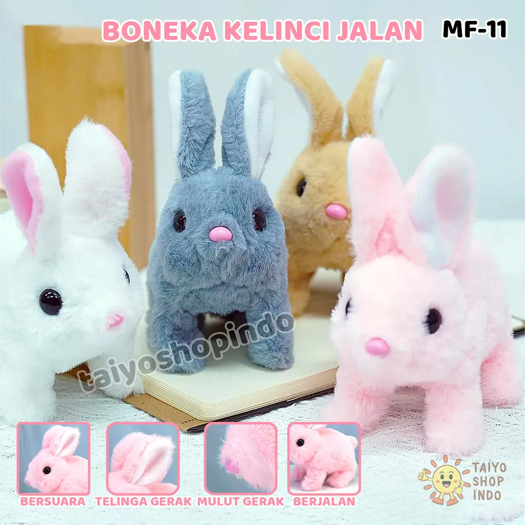 TAIYO Boneka Kelinci Jalan Suara Elektrik Bunyi Nyala Bergerak Rabbit Doll Plush Walk Mainan Anak