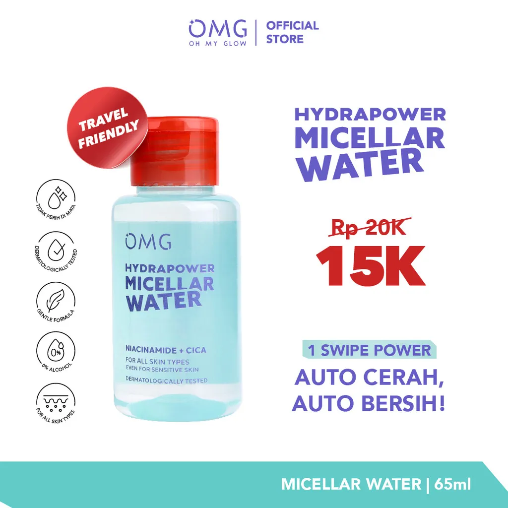 [Flash Sale] NEW! OMG OH MY GLOW HydraPower Micellar Water with Niacinamide & Cica - Mencerahkan, Melembabkan, Fresh, Low PH