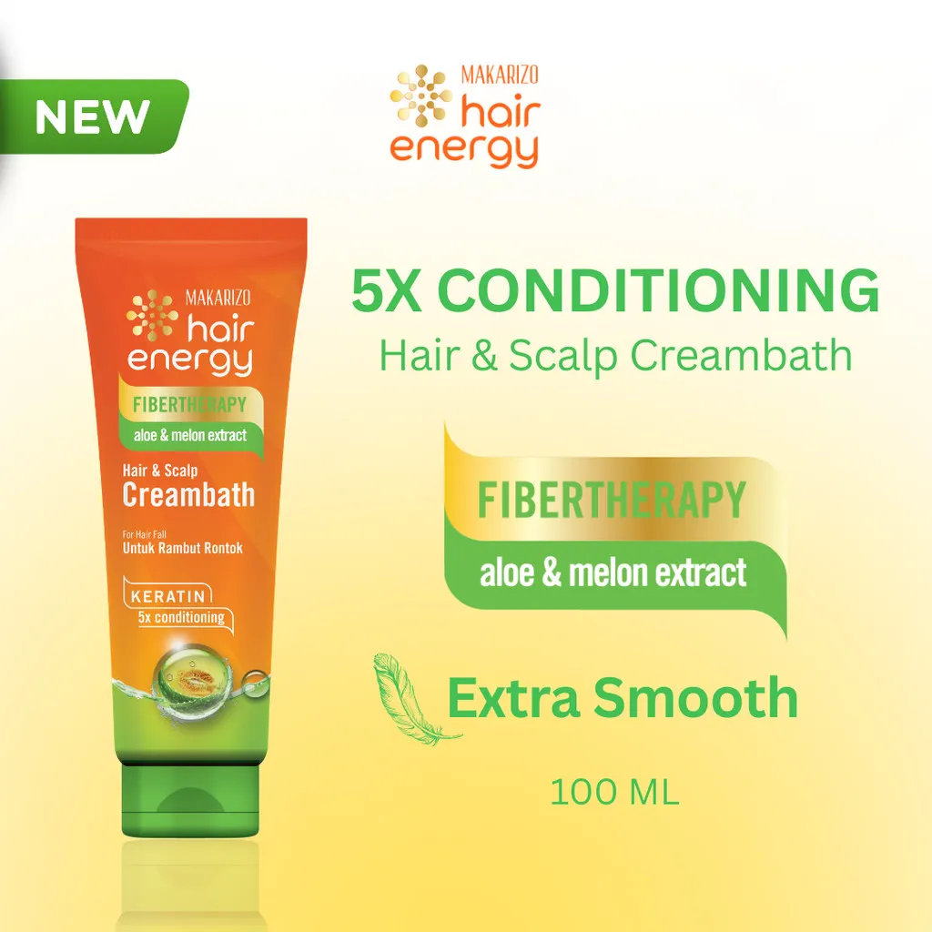 [BARU] Makarizo Hair Energy Fibertherapy Hair & Scalp Creambath 5X Conditioning Aloe & Melon Extract 100 mL
