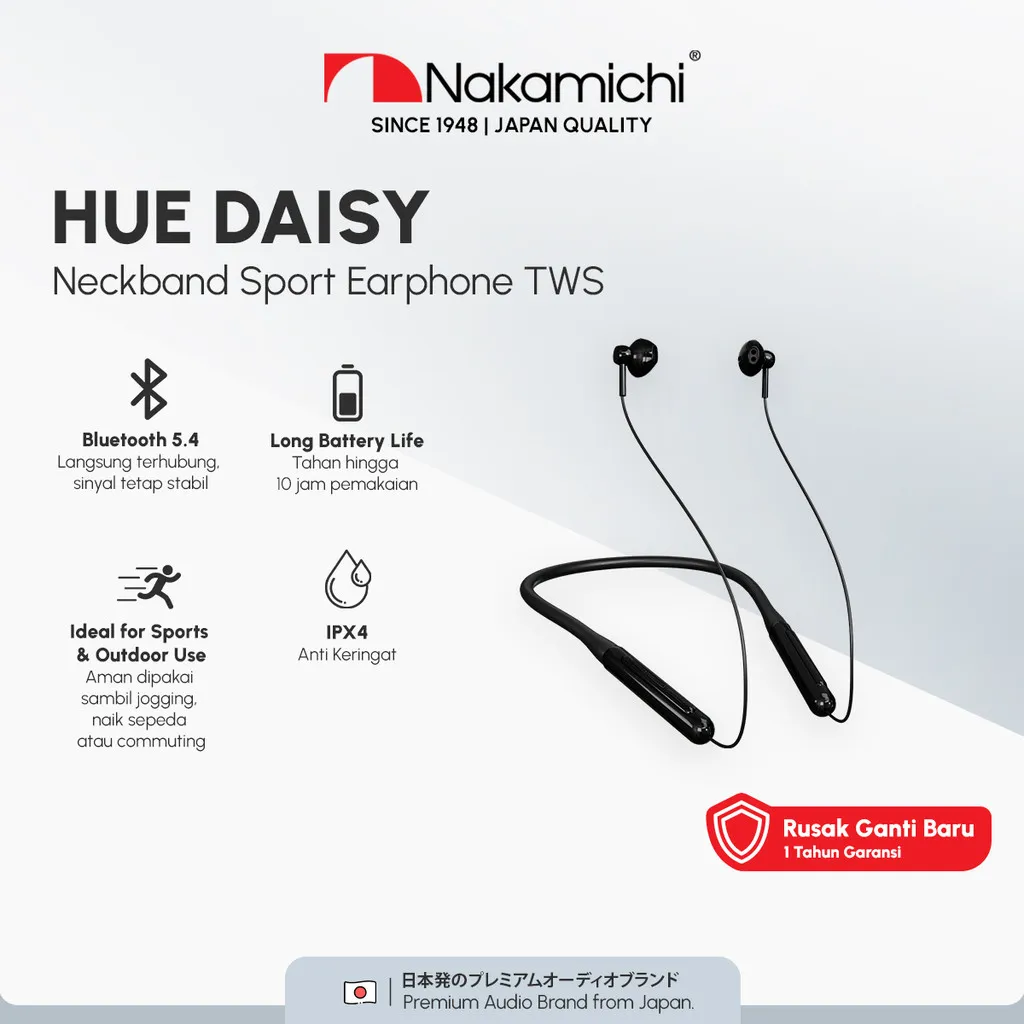 Nakamichi MY MUSIC HUE DAISY Neckband Sport Earphone TWS Bluetooth Black