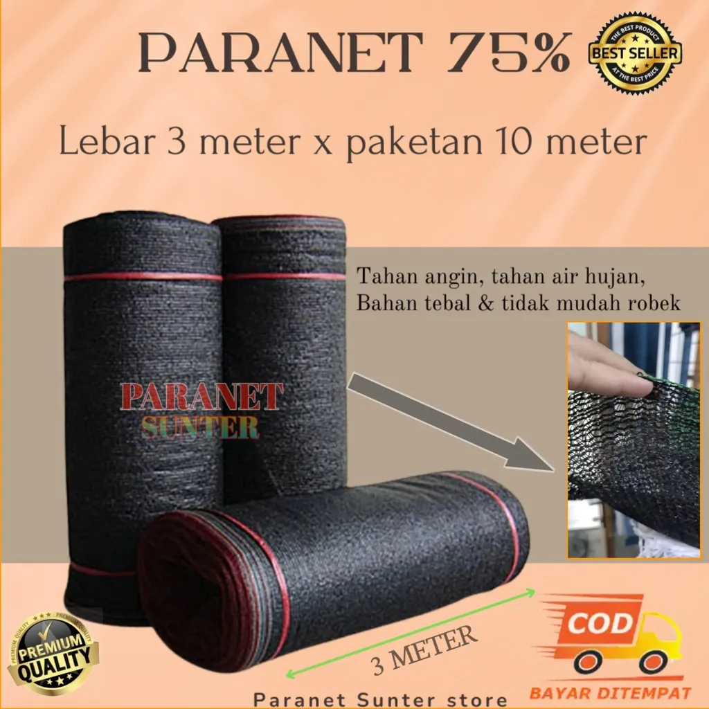 Paranet 75% lebar 3 meter x panjang 10 meter