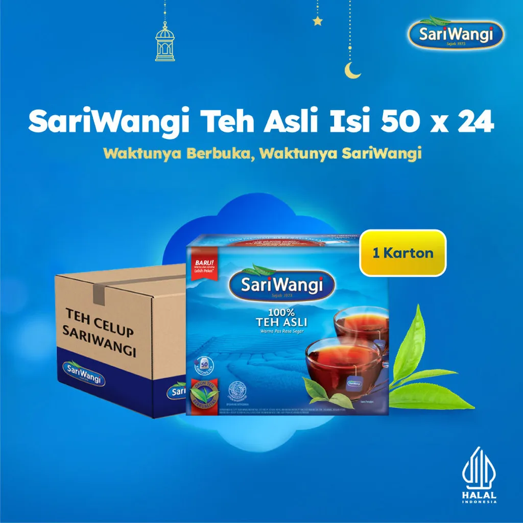 SariWangi Teh Celup 100% Teh Hitam Asli Pilihan Indonesia 1.85G Isi 50 x 24 #WaktunyaSariWangi