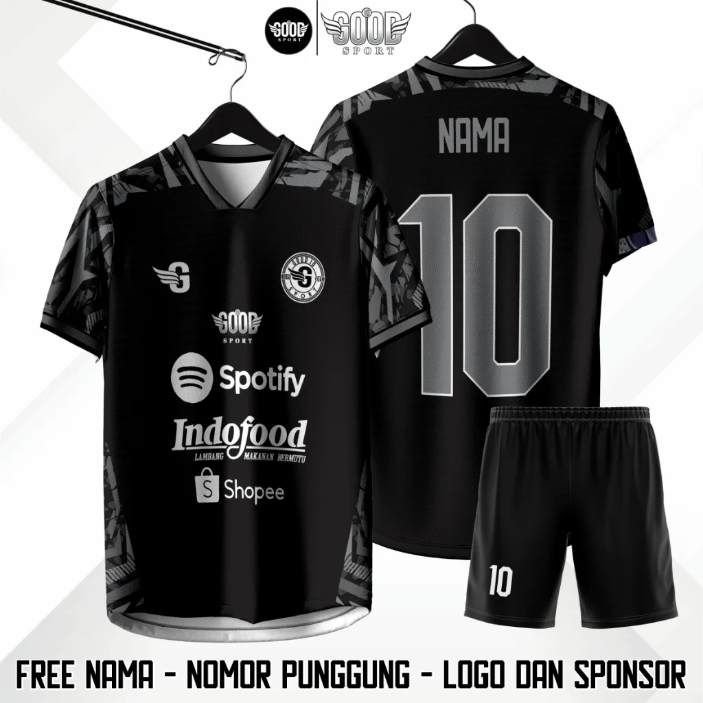 JERSEY FUTSAL / SEPAKBOLA BLACK VIRAL FREE CUSTOM NAMA NOMER PUNGGUNG LOGO NAMA TEAM FULL PRINTING