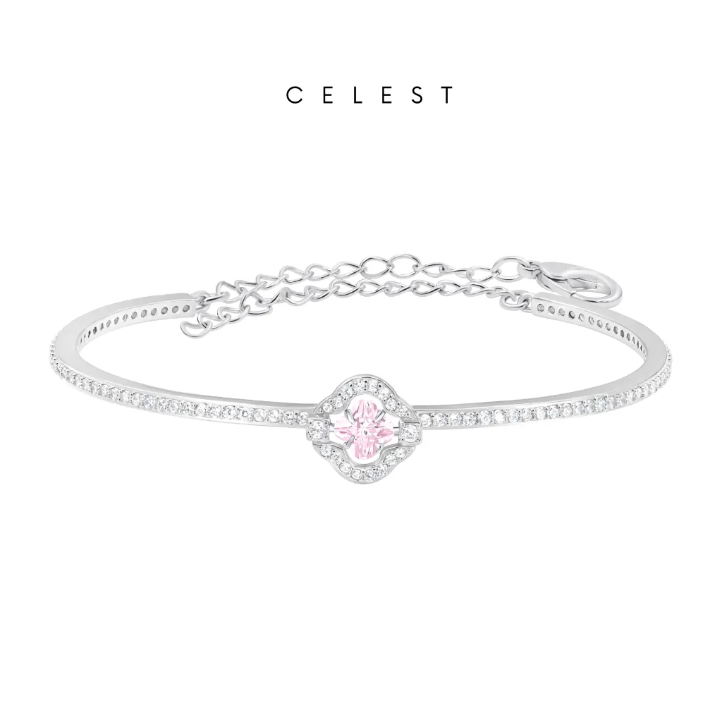 Celest - Lillá Silver Bangle Jewelry (Adjustable) | Gelang Emas Asli 18K Bersertifikat | Perhiasan Lapis Emas 18 Karat Gold Plated | Kado Aksesoris Pernikahan Anniversary Ulang Tahun | Gift Box Mewah