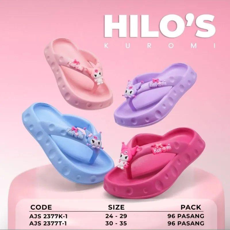 Hilos-Sandal jepit anak perempuan motif kuromi model terbaru AJS 2377k-1 size 24-29