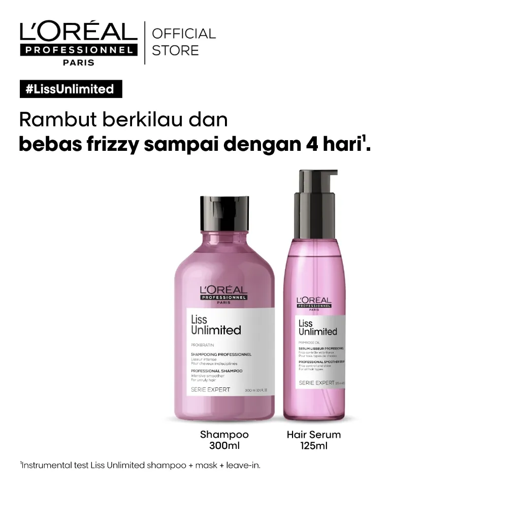 Liss Unlimited Shampoo 300ml + Blow Dry Hair Serum 125ml  - Untuk Perawatan Anti-Frizz by L'Oreal Professionnel