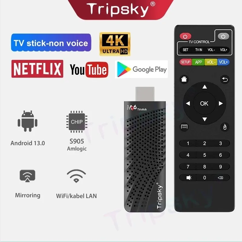 Tripsky M96 TV Stick Android 12.0 OS Ram 8GB ROM 128GB Smart TV Box 4K HD Android TV Stick