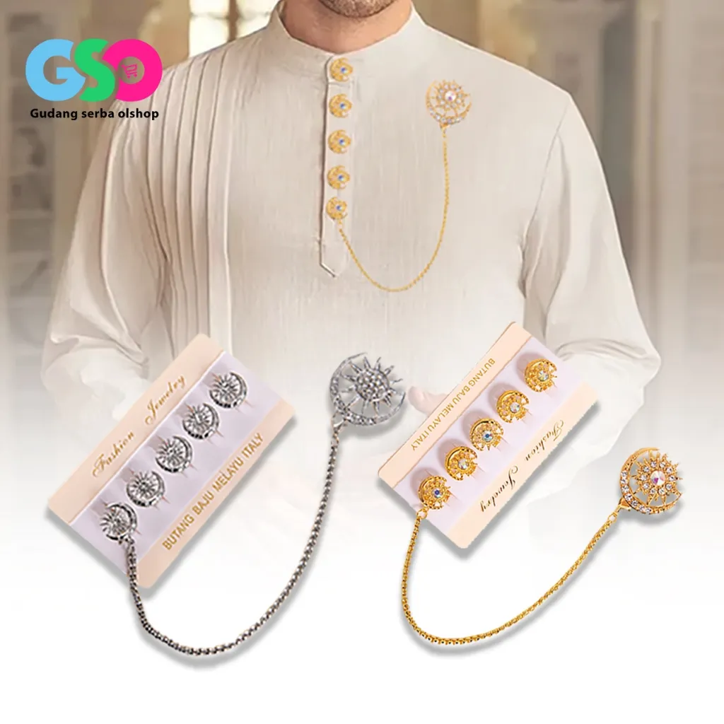 Butang Baju Melayu Pria Set Kancing Baju Bros Rumbai Premium Anti Karat Kancing Rantai jas