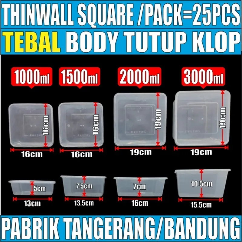 Thinwall SQ Tebal 67gr 1000ml 1500ml 2000ml 3000ml Victory /Pack Kotak Makanan Persegi Square JSP