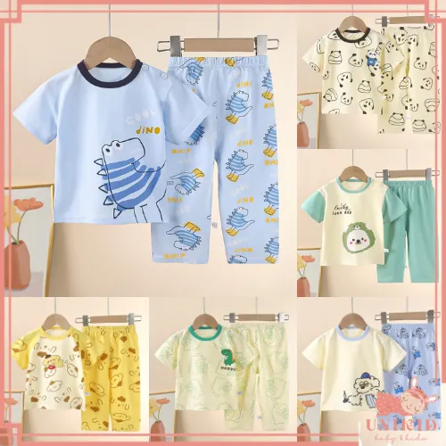 UNIKID SETELAN ANAK LAKI-LAKI 0-5 TAHUN PIYAMA ANAK BAJU ANAK PEREMPUAN BAJU PENDEK DAN CELANA PANJANG KATUN