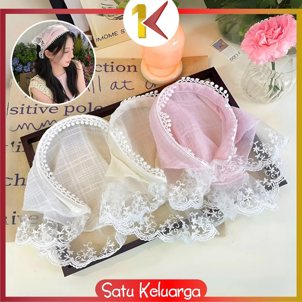 SK-C1253 Bando Raw Lace Aesthetic Bandana Korean Style Bando Renda Wanita / Bando Kain Piknik Scarf Head Band Tudung Aksesoris Rambut Kekinian