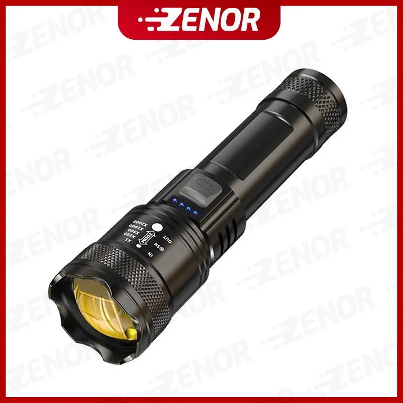 Zenor LED Senter Super Terang Senter Cas Police Swat Senter Led Senter Swat COB ZOOM 90000 Lumens Rechargeable USB Type-C LED Swat Police Kapasitas Tinggi Waterproof Outdoor