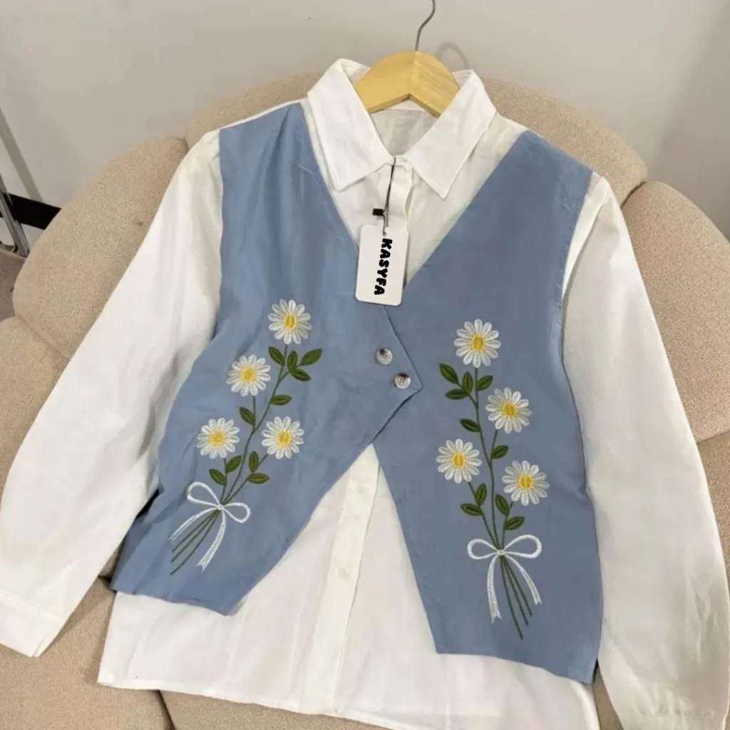 KINANTHI ATASAN WANITA KOMBINASI VEST BORDIR BUNGA