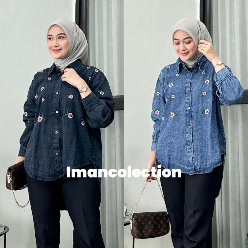 KEMEJA JEANS BORDIR OVERSIZE / KEMEJA DENIM BORDIR WANITA OVERSIZE TERBARU