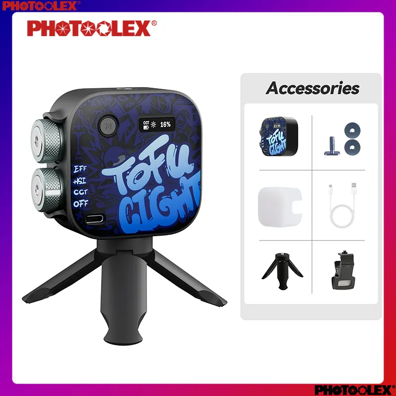 PHOTOOLEX Resmi Lampu Isi Warna Penuh TOFU Black Samurai RGB HSI36000 Lampu Fotografi LED CRI 96+