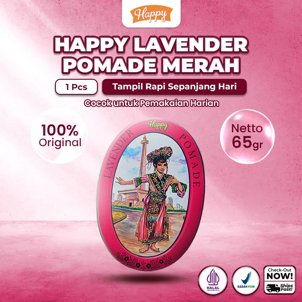 Happy Lavender Pomade Merah 65gr | Pomade Rambut Untuk Remaja Sampai Dewasa | Sudah Halal & BPOM