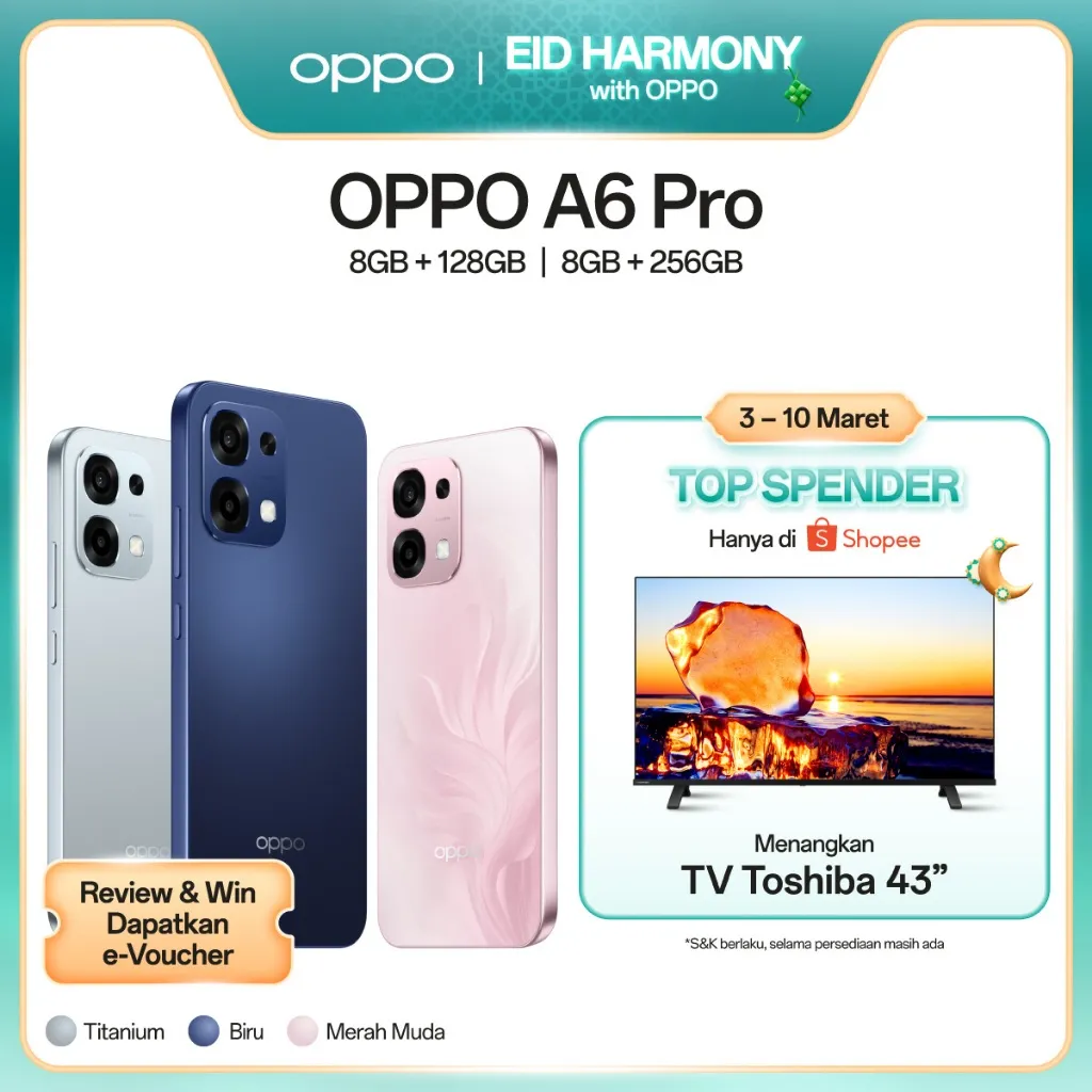 [NEW] OPPO A6 Pro 8GB+128/256GB [AMOLED Ultra Cerah 120Hz, 7000mAh 80W SUPERVOOC, Sistem VC SuperCool, Ketahanan Air dan Debu IP69]