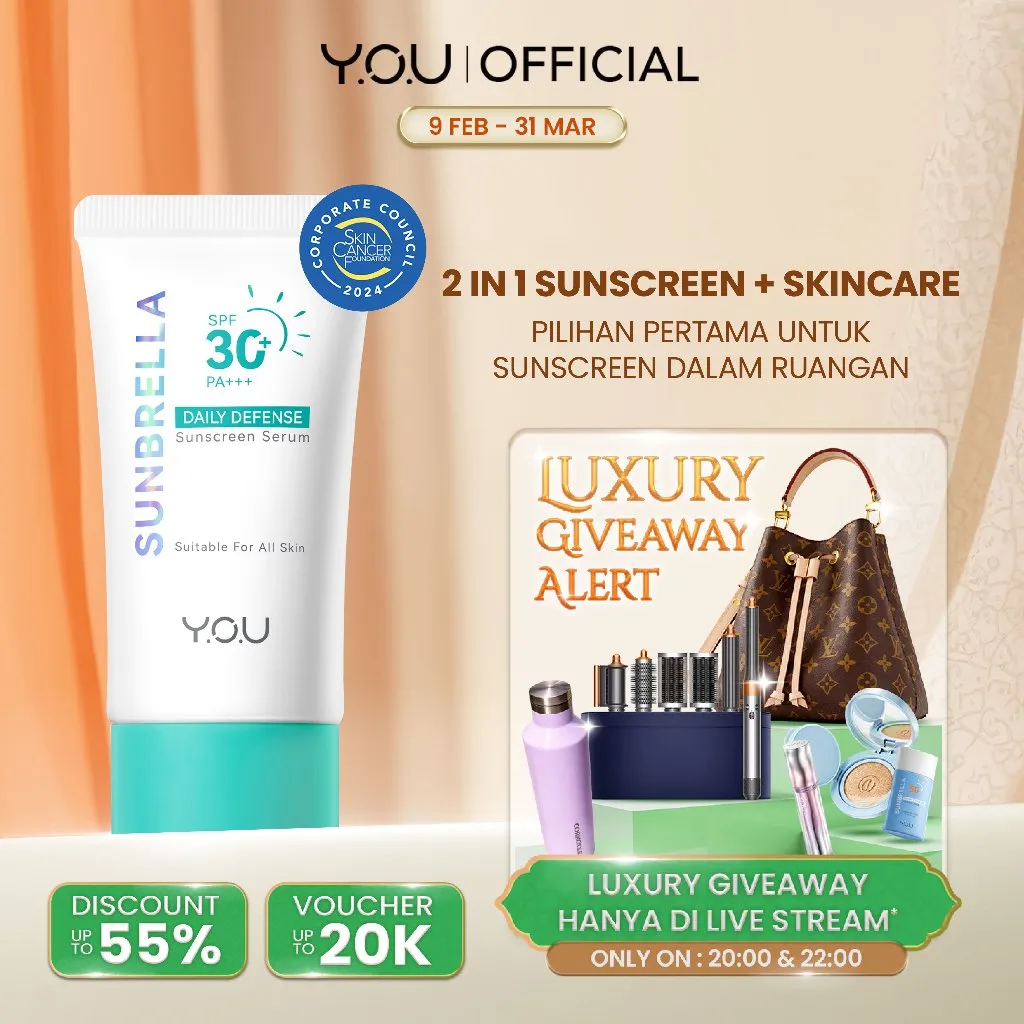 [BEST SELLING] YOU Sunbrella Sunscreen | SPF30 Daily Defense (Dry Skin) & SPF40+ PA++++ Acne Shield (Oil Control) | UVA UVB Blue Light Protection | Lightweight/Light Texture | Sensitive Acne Skin Friendly