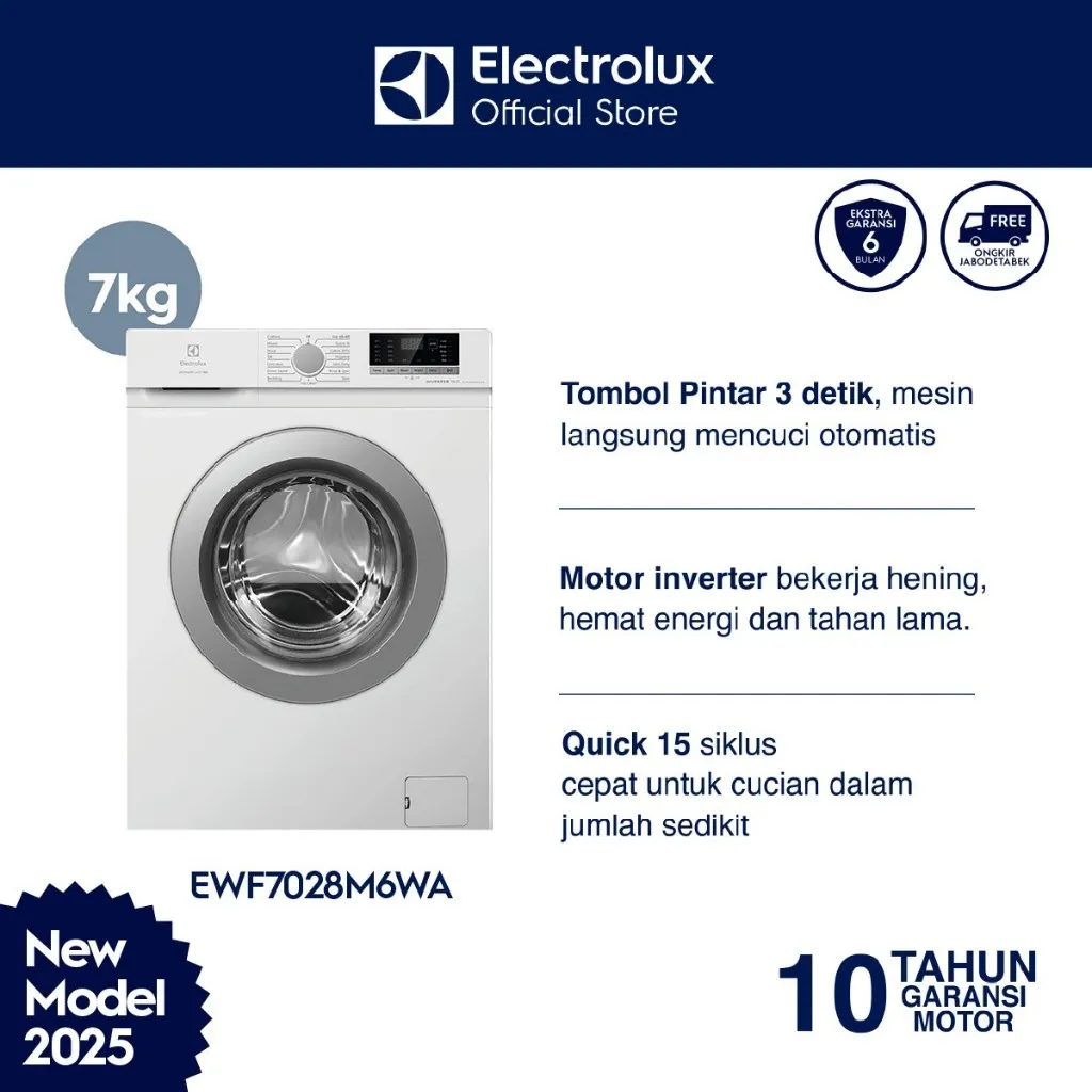 JABODETABEK - [Model Baru 2025] Electrolux Mesin Cuci Front Loading EWF7028M6WA 7kg UltimateCare 100 - Inverter