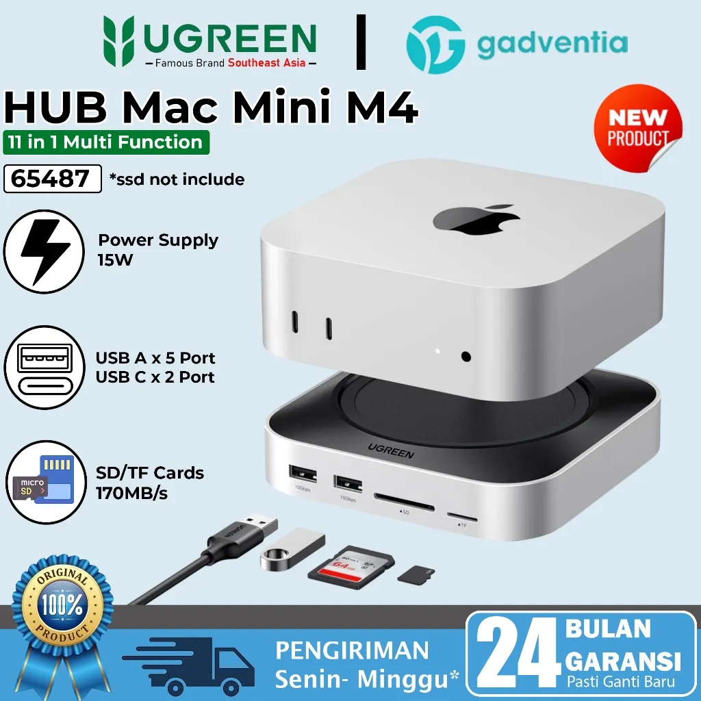 UGREEN HUB 11in1 Mac Mini M4 Type C Docking Station with M.2 SSD Case Enclosure 8TB USB3.2 10Gbps SD3.0 TF Cards