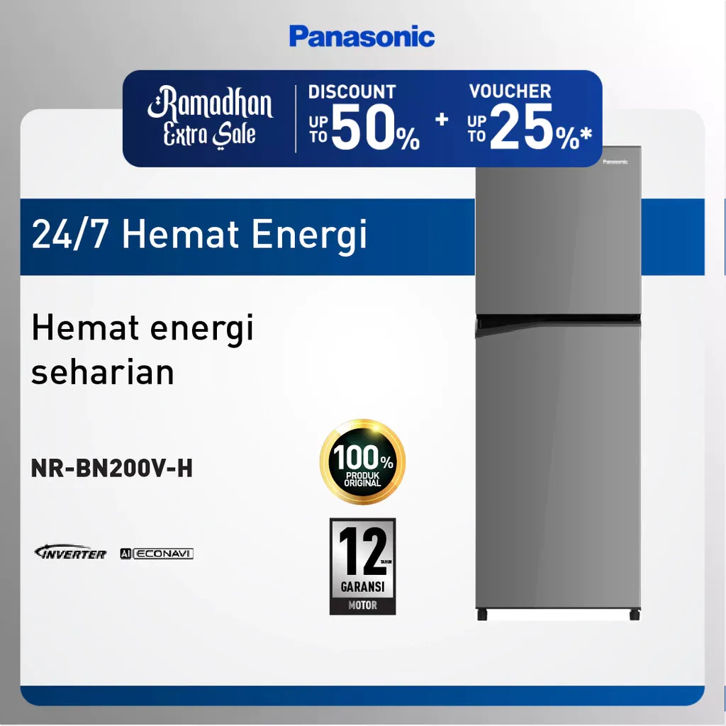 Panasonic NR-BN200V-H Kulkas 2 Pintu Eco Inverter - Grey