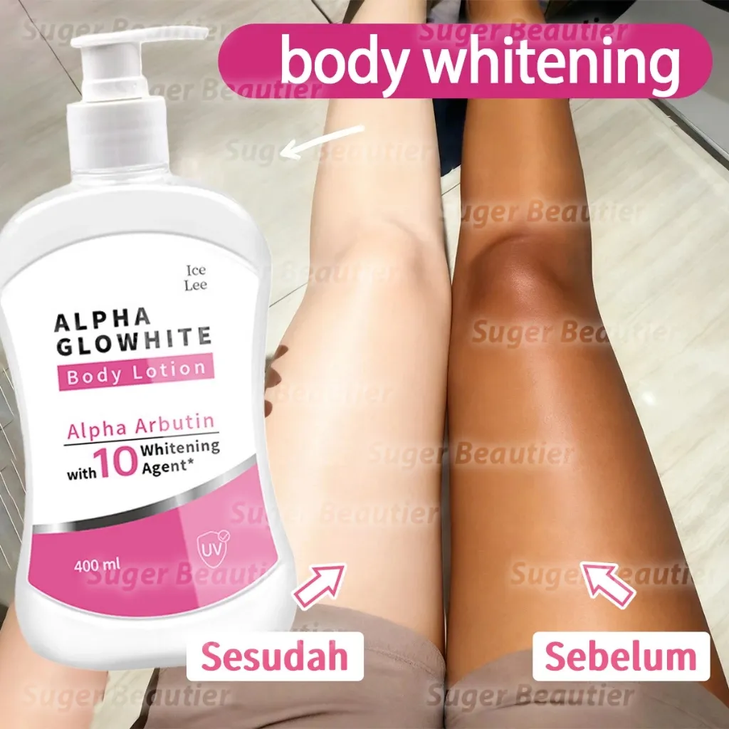 400ML Alpha Glowhite Body Lotion Whitening & Moisturizing 10 Whitening Agents UV Protection Brightening Body Lotion Pemutih Eksfoliasi Mencerahkan Menghidrasi Kulit Ingkirkan Kulit Kusam Kering Merinding Menghilangkan sel kulit mati Wangi Tahan Lama