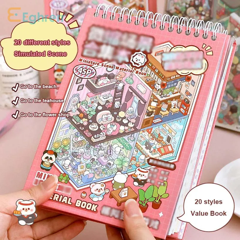 Eeghrerr Miniature Scene Stickers 3D Cabin Stickers Girl Toys Scrapbook DIY Stickers